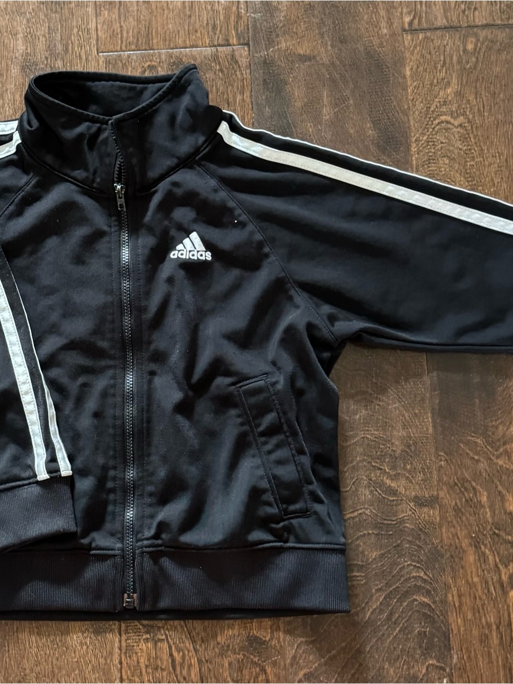 adidas Black Kids Track Jacket with White Stripes